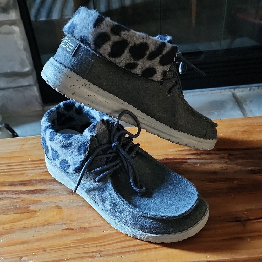 Hey Dude Gray Shoes with Leopard Accents